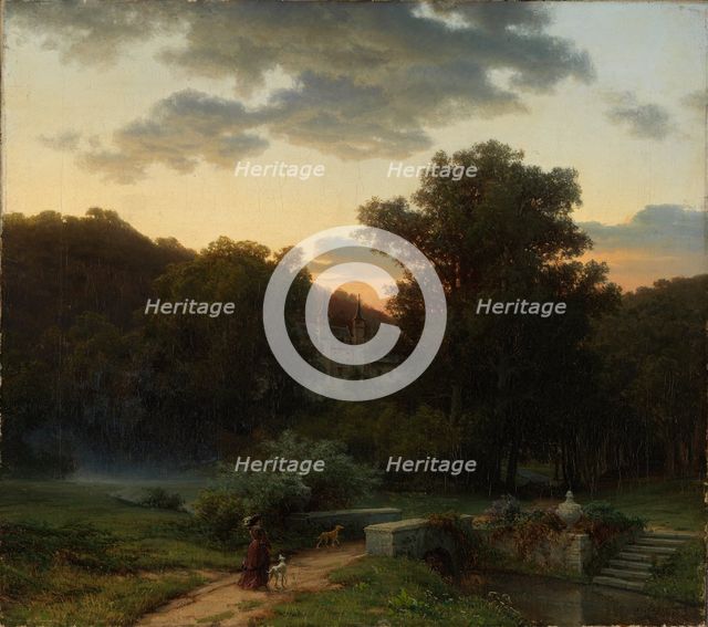 German Castle Park at Sunset, 1856. Creator: Werner Holmberg.