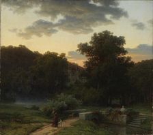 German Castle Park at Sunset, 1856. Creator: Werner Holmberg