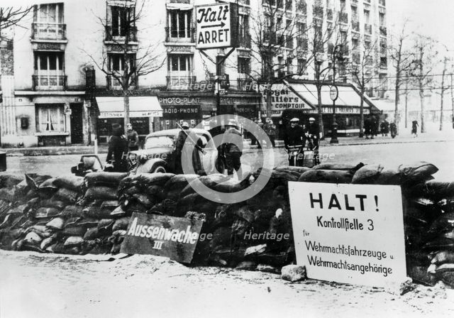 German checkpoint, occupied Paris, 1940-1944. Artist: Unknown