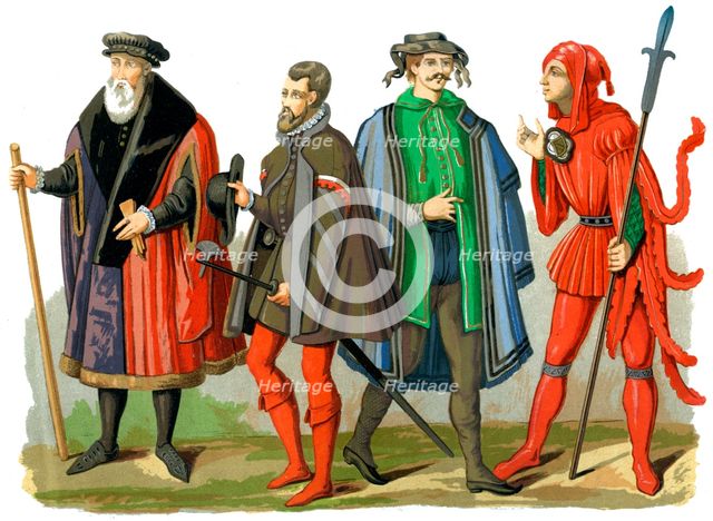 German costumes, 15th-16th century (1849).Artist: Edward May