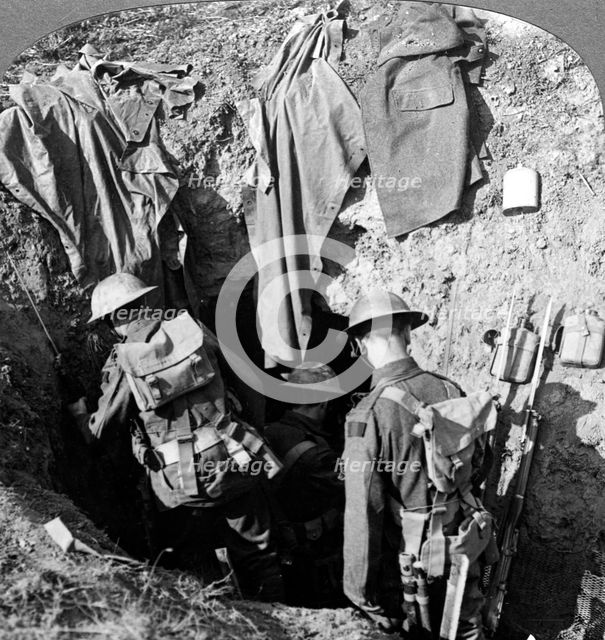 German dugout captured in the advance at Bapaume, France, World War I, 1914-1918.Artist: Realistic Travels Publishers