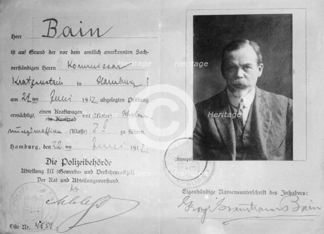 German drivers license - Bain, between c1910 and c1915. Creator: Bain News Service.