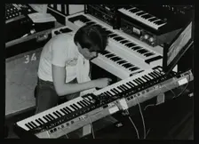 German electronic musician Klaus Schulze at the Forum Theatre, Hatfield, Hertfordshire, 1983. Creator: Denis Williams