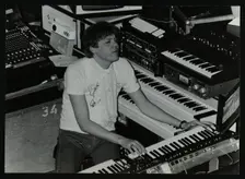 German electronic musician Klaus Schulze at the Forum Theatre, Hatfield, Hertfordshire, 1983. Creator: Denis Williams