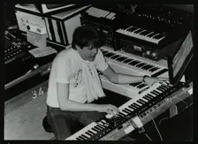 German electronic musician Klaus Schulze at the Forum Theatre, Hatfield, Hertfordshire, 1983. Creator: Denis Williams