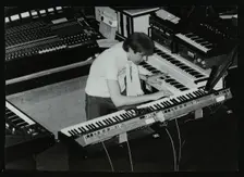 German electronic musician Klaus Schulze at the Forum Theatre, Hatfield, Hertfordshire, 1983. Creator: Denis Williams