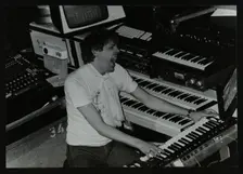 German electronic musician Klaus Schulze at the Forum Theatre, Hatfield, Hertfordshire, 1983. Creator: Denis Williams