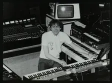 German electronic musician Klaus Schulze at the Forum Theatre, Hatfield, Hertfordshire, 1983. Creator: Denis Williams