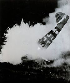German fighter aircraft Messerschmitt crashes and explodes, c1939-c45. Creator: Unknown