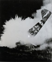 German fighter aircraft Messerschmitt crashes and explodes, c1939-c45