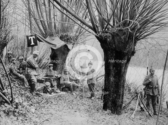 German field telephone station, Aisne, France, World War I, 1915. Artist: Unknown