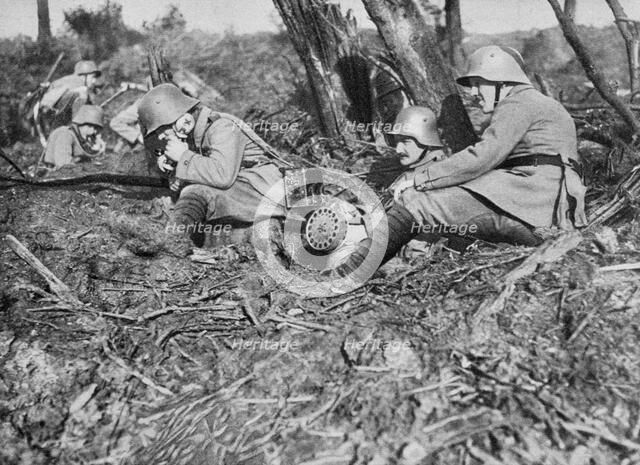 German field telephonist, Somme, France, World War I, 1916. Artist: Unknown