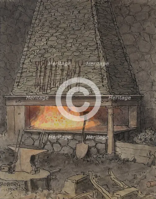 German hearth in amot's mill, 1924-1938. Creator: Ferdinand Boberg.