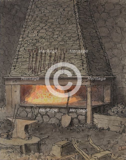 German hearth in amot's mill, 1924-1938. Creator: Ferdinand Boberg.
