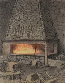 German hearth in amot's mill, 1924-1938. Creator: Ferdinand Boberg