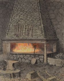 German hearth in amot's mill, 1924-1938. Creator: Ferdinand Boberg