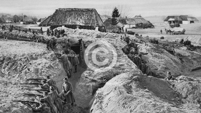 German infantry in trenches at Jasionna, Poland, World War I, 1915. Artist: Unknown