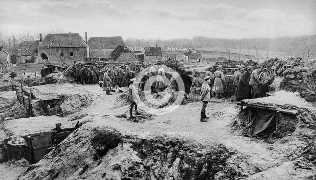 German infantry shelters, World War I, 1915. Artist: Unknown