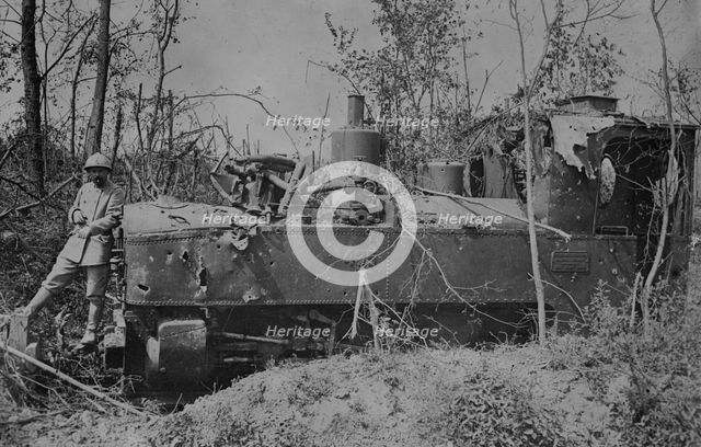 German locomotive in the Somme damaged by French shells, between c1915 and c1920. Creator: Bain News Service.