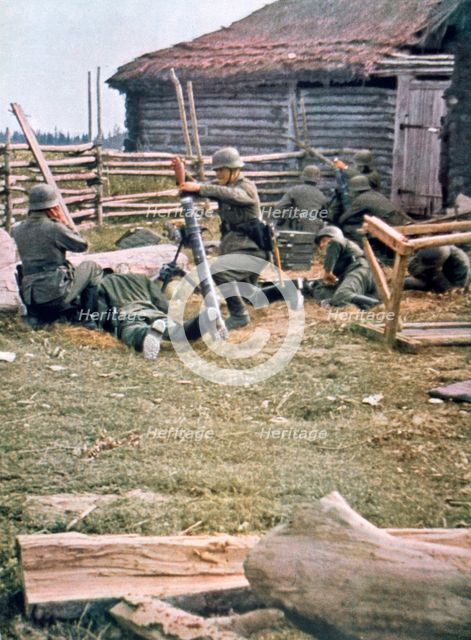 German paratroops using mortars, Russia, 1943. Artist: Unknown