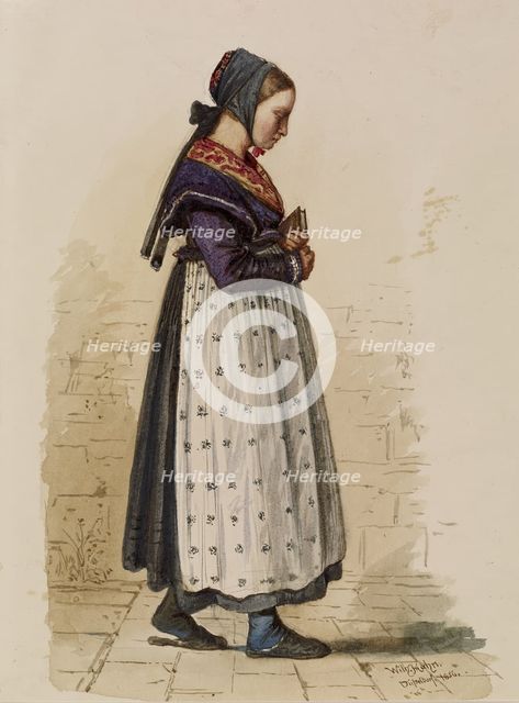 German Peasant Girl with Prayer Book, 1856. Creator: Wilhelm Hahn.