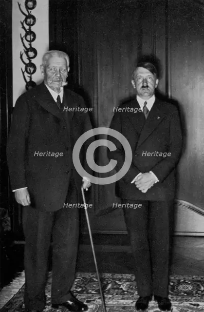 German President Paul von Hindenburg and Chancellor Adolf Hitler, c1933-c1934. Artist: Unknown