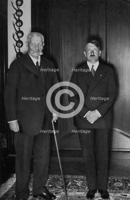 German President Paul von Hindenburg and Chancellor Adolf Hitler, c1933-c1934. Artist: Unknown
