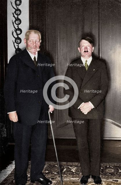German President Paul von Hindenburg and Chancellor Adolf Hitler, c1933-c1934.  Artist: Unknown.