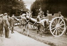 German prisoners cleaning captured guns and trench mortars, France, World War I, 1916. Creator: Unknown