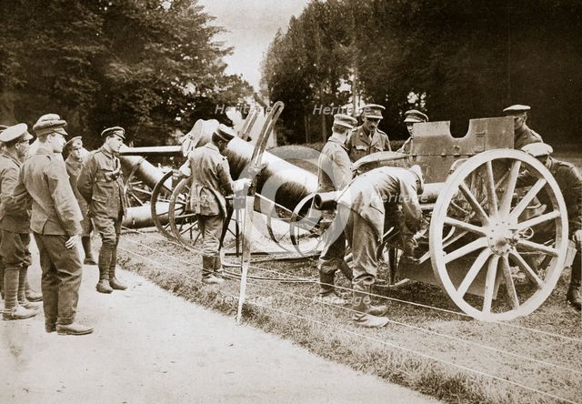 German prisoners cleaning captured guns and trench mortars, France, World War I, 1916. Creator: Unknown.