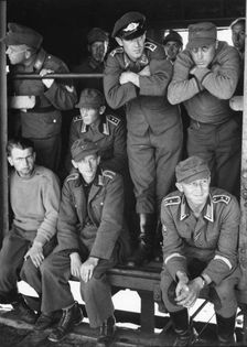 German prisoners of war on a train, Trelleborg station, Sweden, 1945. Creator: Unknown