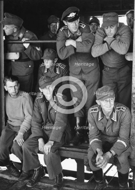 German prisoners of war on a train, Trelleborg station, Sweden, 1945. Creator: Unknown.