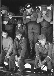 German prisoners of war on a train, Trelleborg station, Sweden, 1945