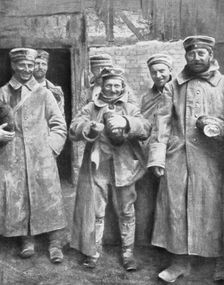 German prisoners of war with their ration of bread, 1915