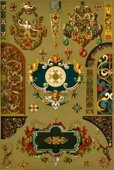 German Renaissance cartouches and works in metal and enamel, (1898). Creator: Unknown