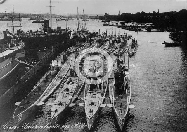 German Submarines in harbor, between c1914 and c1915. Creator: Bain News Service.