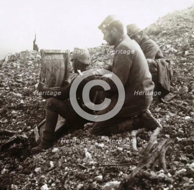 German signallers outside the Fortress of Vaux, Verdun, northern France, c1914-c1918. Artist: Unknown.