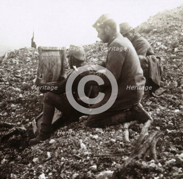German signallers outside the Fortress of Vaux, Verdun, northern France, c1914-c1918. Artist: Unknown.