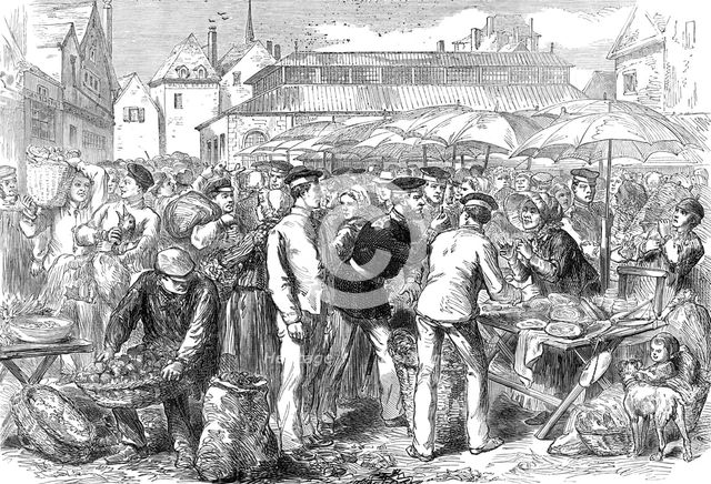 German soldiers marketing at Rheims, 1872. Creator: Unknown.