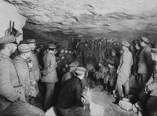 German soldiers at a concert in a cave, France, World War I, 1915