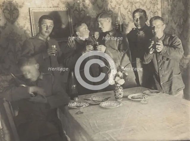German soldiers enjoying a drink in a dining room, c1900s. Creator: Unknown.