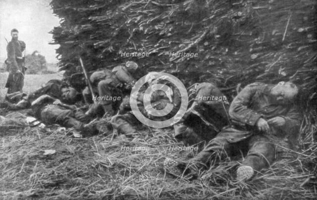 German soldiers killed by artillery fire, 1st Battle of the Marne, France, 5-12 September 1914. Artist: Unknown