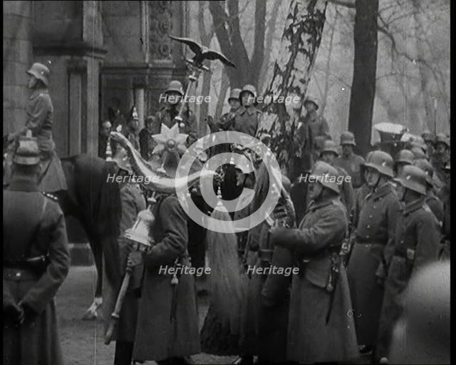 German Soldiers Riding Horses During the State Funeral of Manfred Albrecht Freiherr von..., 1925. Creator: British Pathe Ltd.