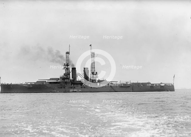 German Squadron Visit To U.S.- U.S. Battleship In Hampton Roads To Greet Squadron, 1912. Creator: Harris & Ewing.