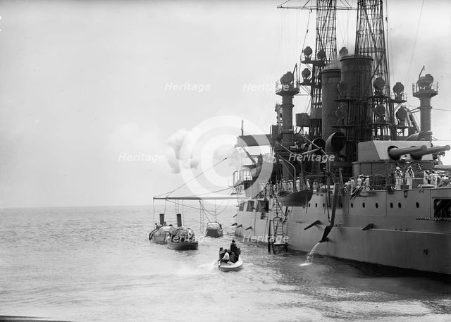 German Squadron Visit To U.S. - U.S. Battleship In Hampton Roads To Greet Squadron, 1912. Creator: Harris & Ewing.