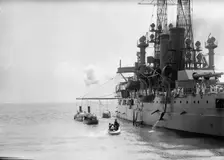 German Squadron Visit To U.S. - U.S. Battleship In Hampton Roads To Greet Squadron, 1912. Creator: Harris & Ewing