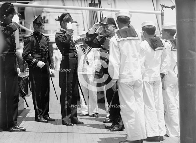 German Squadron Visit To U.S. Rear Adm. - Wardar Arriving On 'Mayflower', 1912. Creator: Harris & Ewing.
