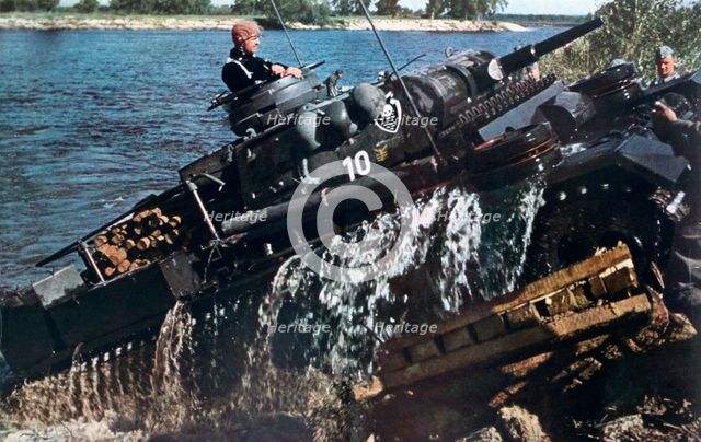 German tank fording a river, Russia, 1941. Artist: Unknown