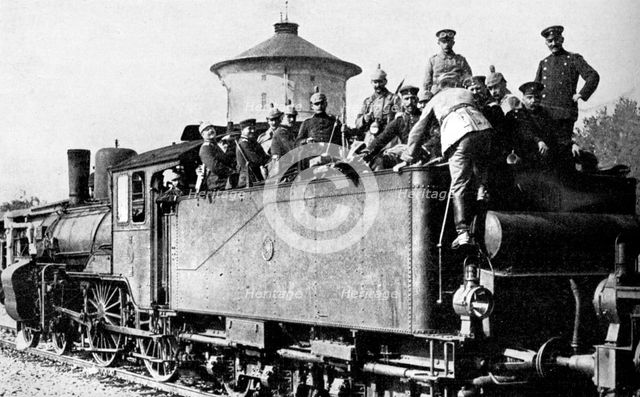 German troops travelling by train to the eastern front, First World War, 1914. Artist: Unknown