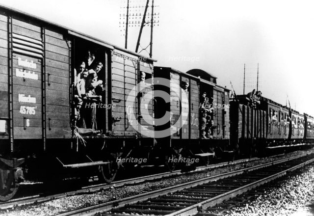 German troops arriving by train, Paris, August 1940. Artist: Unknown